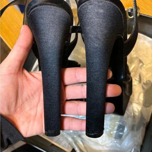 platinum BLACK PEEP TOE HEELS - Picture 5 of 6